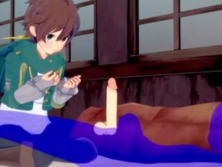 KonoSuba Yaoi - Kazuma blowjob with cum in his mouth - Japanese Asian Manga anime game adult video gay
